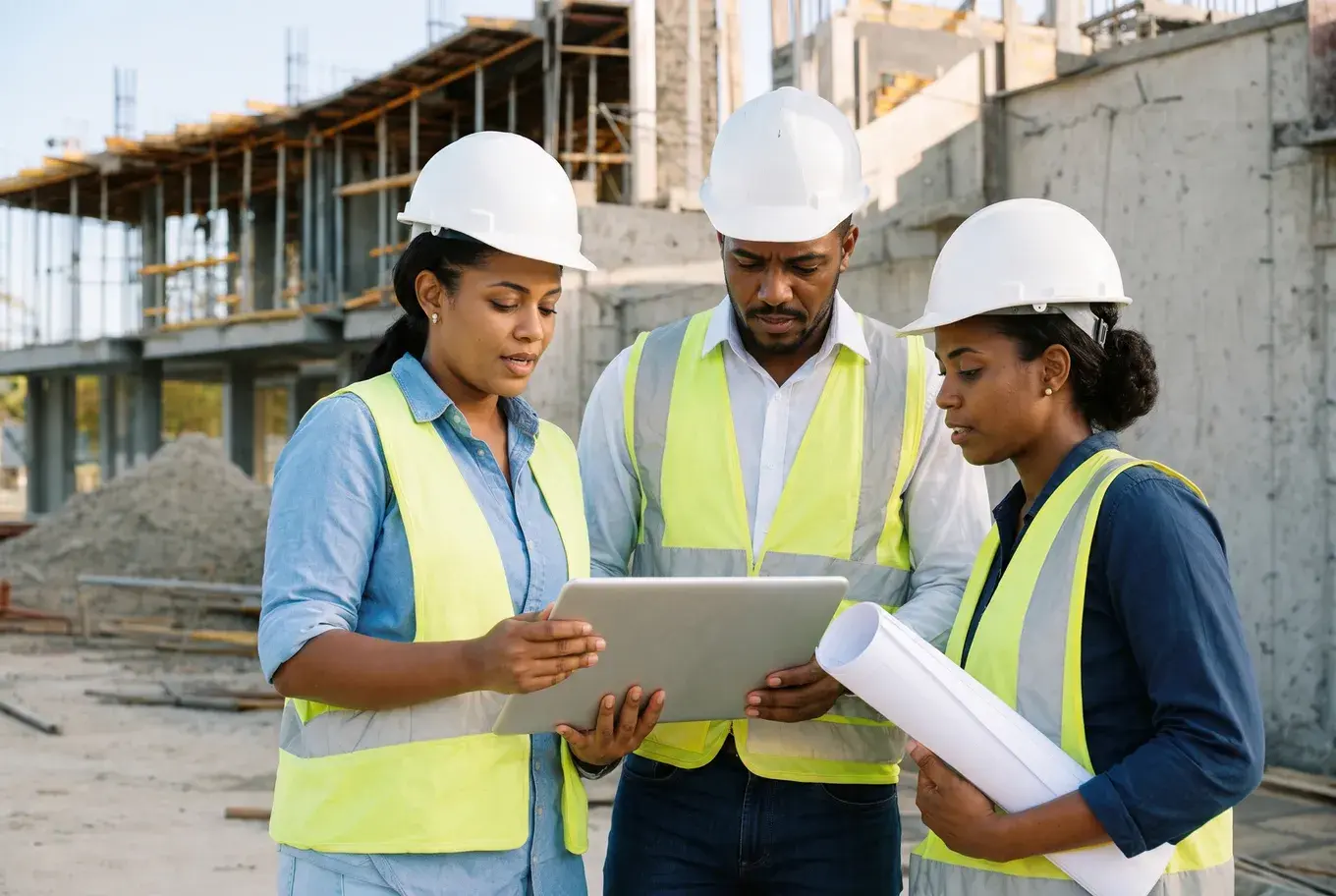 Equipo dominicano de ingeniería coordinando una obra