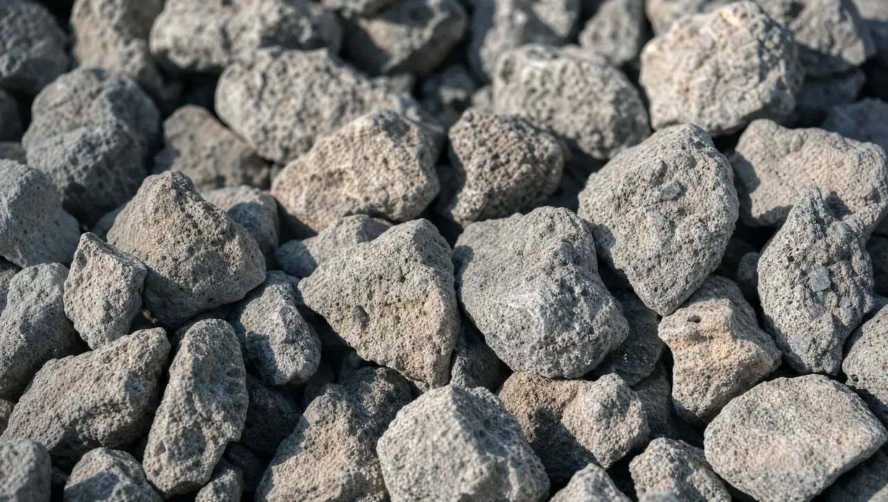 Estudio visual de áridos recuperados, con granos minerales y bordes irregulares.